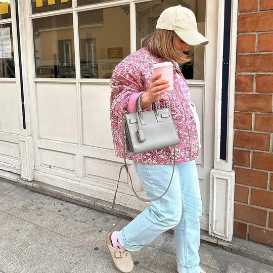 Damen modische Blütenmuster Jacke mit voluminösen Ärmeln EB