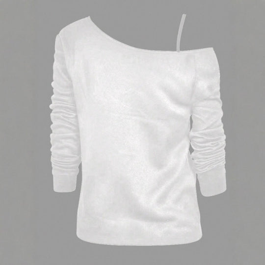 Damen nan asymmetrisches Off-Shoulder Langarmshirt mit doppeltem Lippenprint, relaxed Oversize-Schnitt und weichem Baumwollmix EB