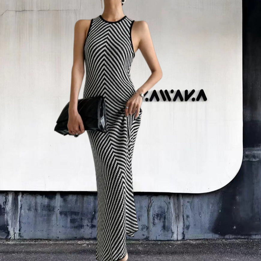 Damen Langarm-Hängerchenkleid mit raffiniertem Zickzack-Muster EB