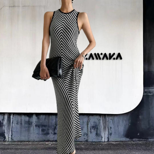 Damen Langarm-Hängerchenkleid mit raffiniertem Zickzack-Muster EB