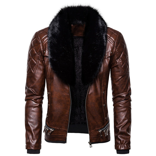 Herren Bikerjacke mit glamourösem Kunstfell-Kragen und modischen Details EB
