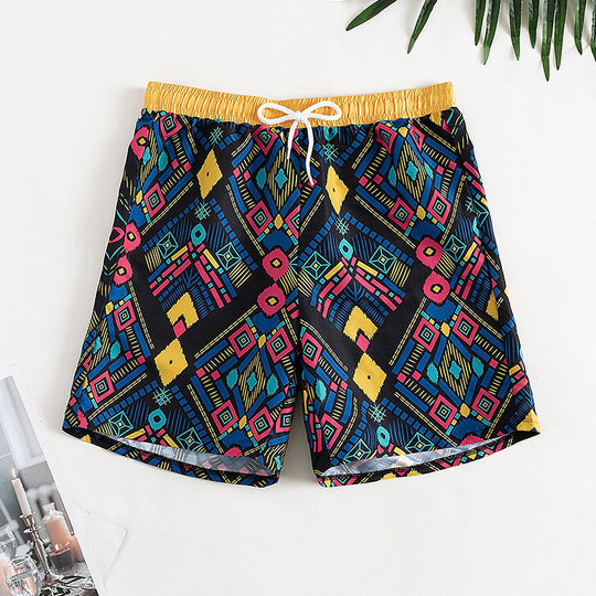 Damen Badeshorts mit geometrischem Muster und elastischem Bund EB