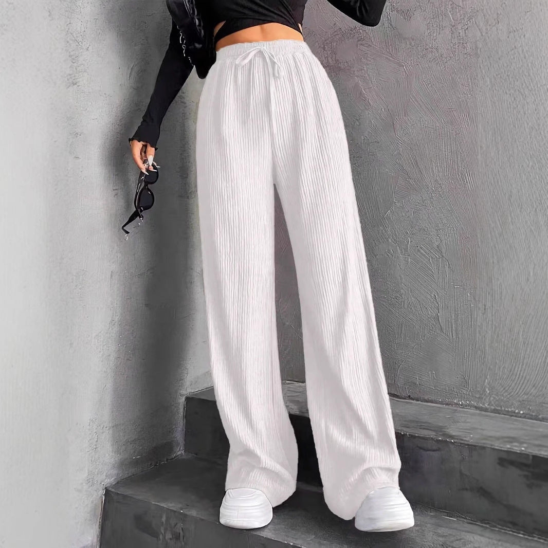 Damen Weit geschnittene Plissee-Hose mit elastischem Bund und praktischen Taschen EB