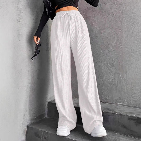Damen Weit geschnittene Plissee-Hose mit elastischem Bund und praktischen Taschen EB