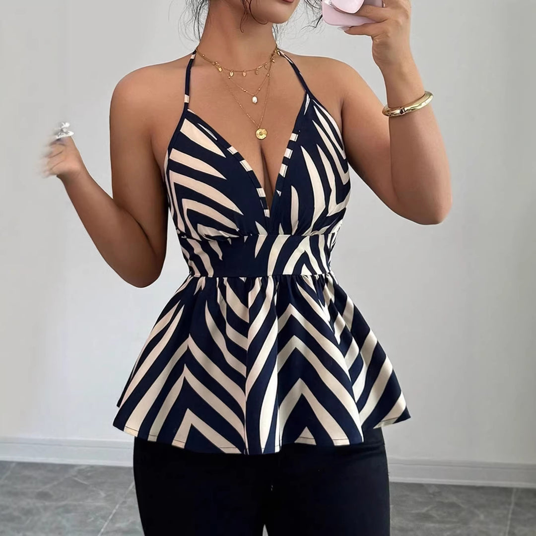 Damen Peplum-Top mit dekorativem V-Ausschnitt EB