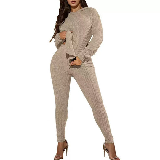 Damen Bequemes Lounge-Set mit Kapuze und schmalen Hosen EB