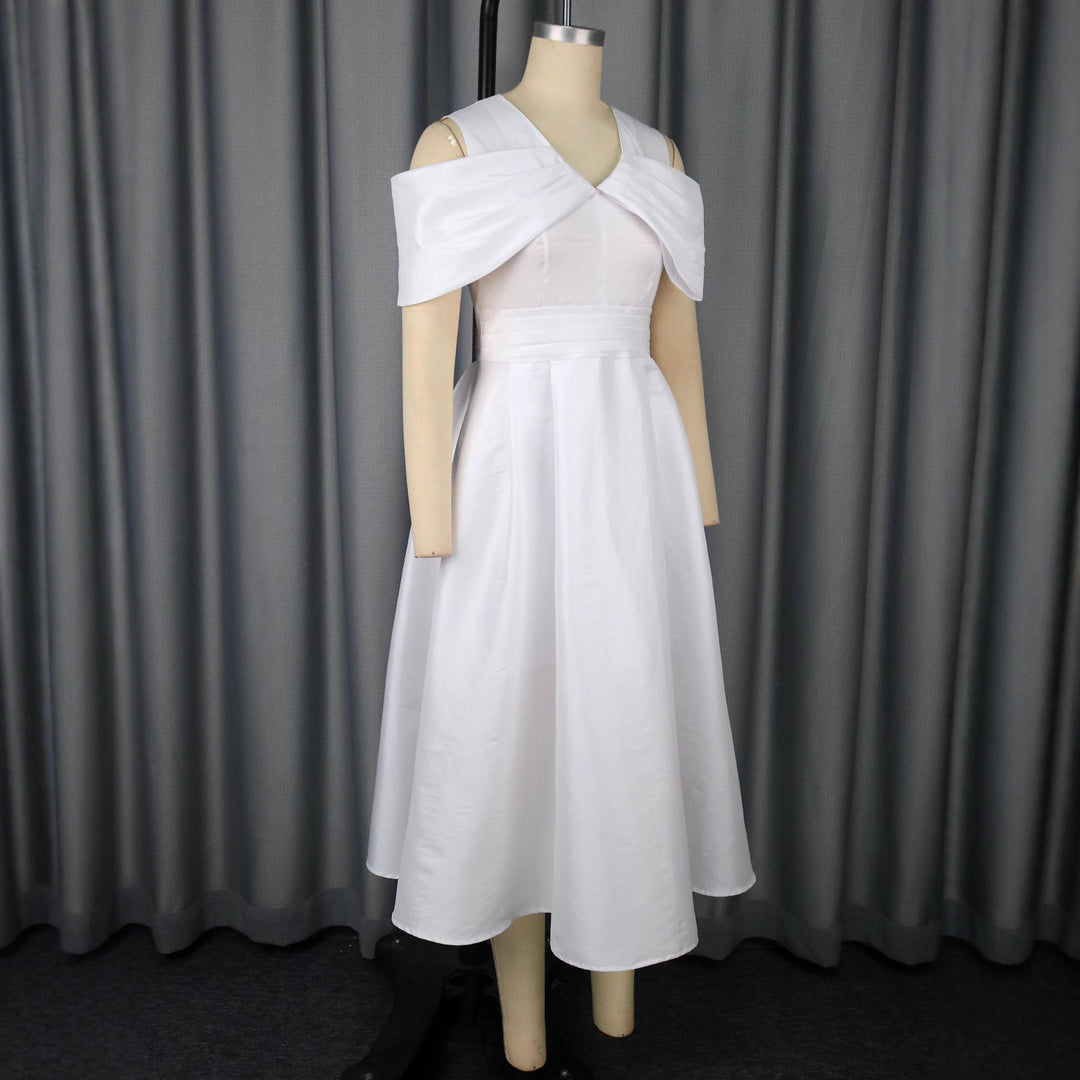 Damen Elegantes Midi-Kleid mit schickem Drapierungsakzent und voluminösem Oberteil EB