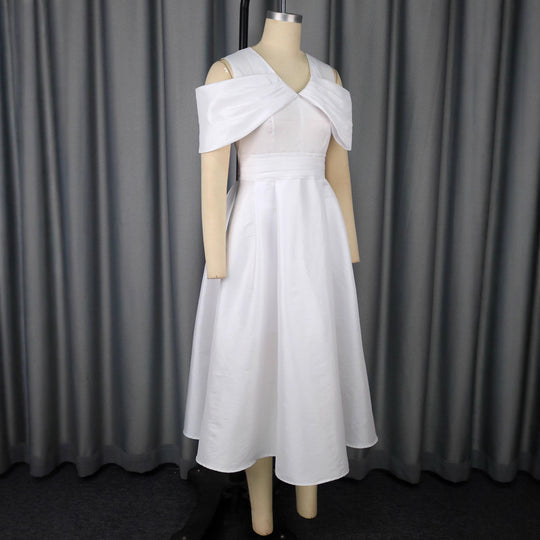 Damen Elegantes Midi-Kleid mit schickem Drapierungsakzent und voluminösem Oberteil EB