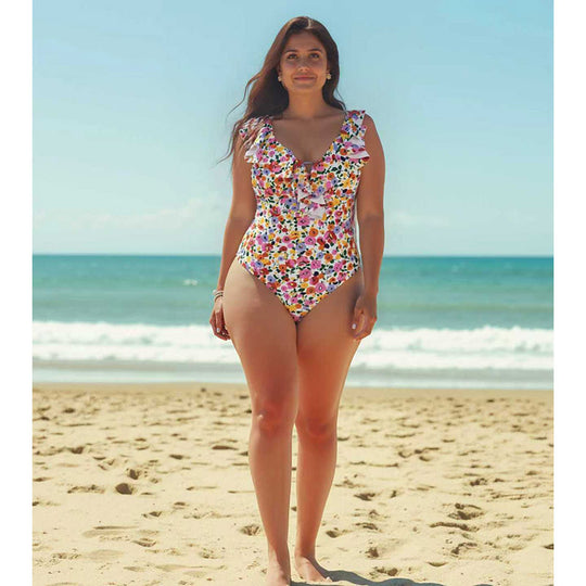 Damen Eleganter Badeanzug mit Rüschendetails EB