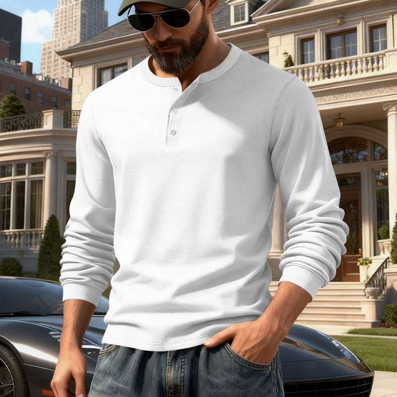 Herren nan tailliertes Langarm-Henleyshirt mit Stehkragen, feinem Baumwollstretch und Rippbündchen EB