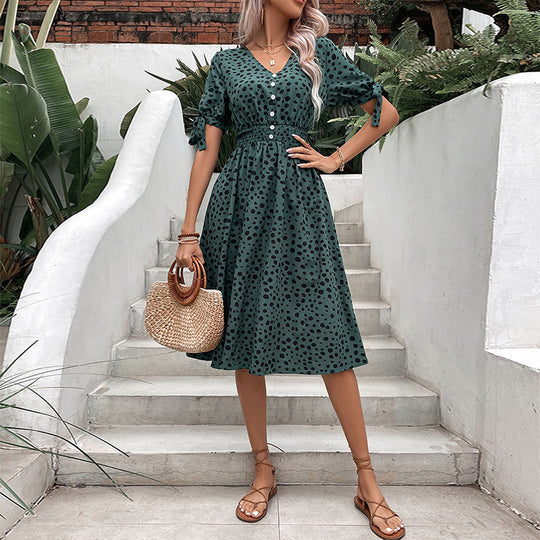 Damen Midi-Kleid mit Schaltknopf-Design und femininen Rüschendetails EB