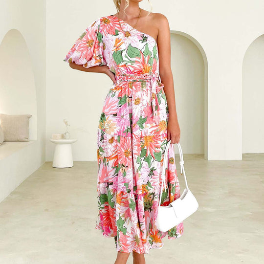 Damen Sommerliches Maxikleid mit asymmetrischem Schnitt und floralen Motiven EB