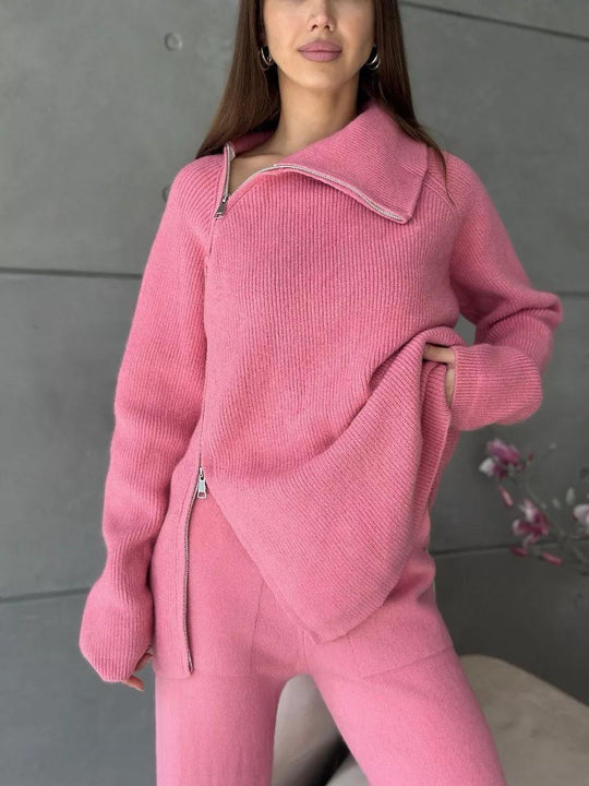 Damen Modernes Strickoberteil mit asymmetrischem Reißverschluss EB