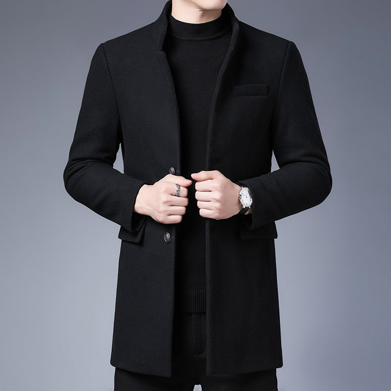 Herren moderner Wollmantel mit Stehkragen EB