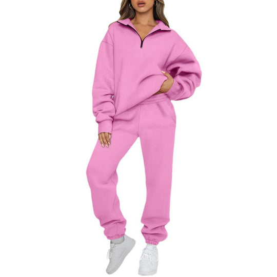 Damen nan Oversize Sweatshirt mit halbem Reißverschluss und Highwaist Jogginghose Set EB