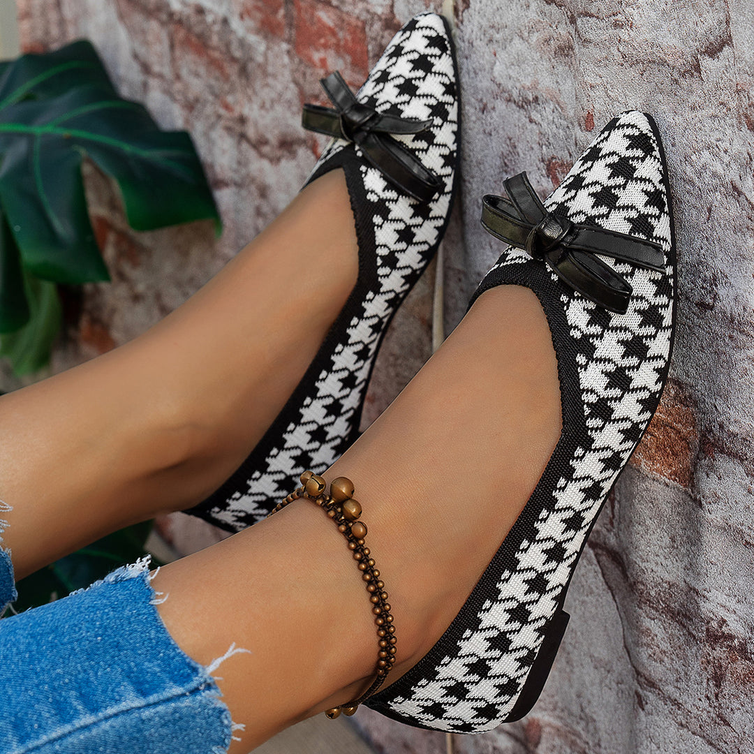 Damen spitze Ballerinas mit modischem Punkte-Muster und eleganten Schleifen EB