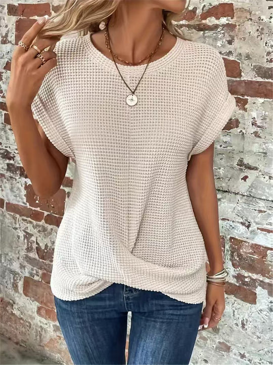 Damen lässiges Waffelpullover mit weichem Stoff und eleganten Ärmeln EB
