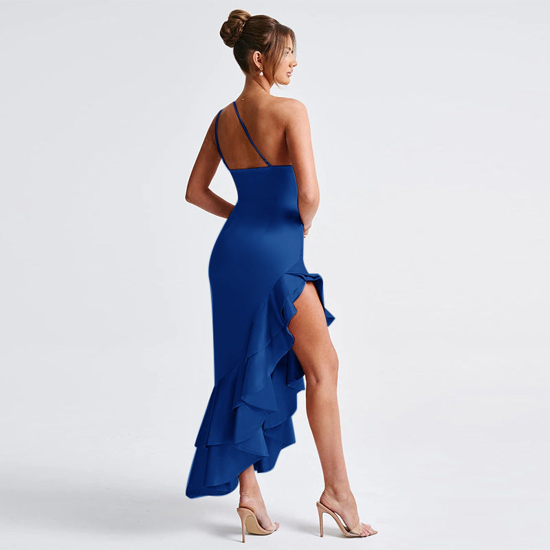 Damen Elegantes asymmetrisches Abendkleid mit Rüsche EB