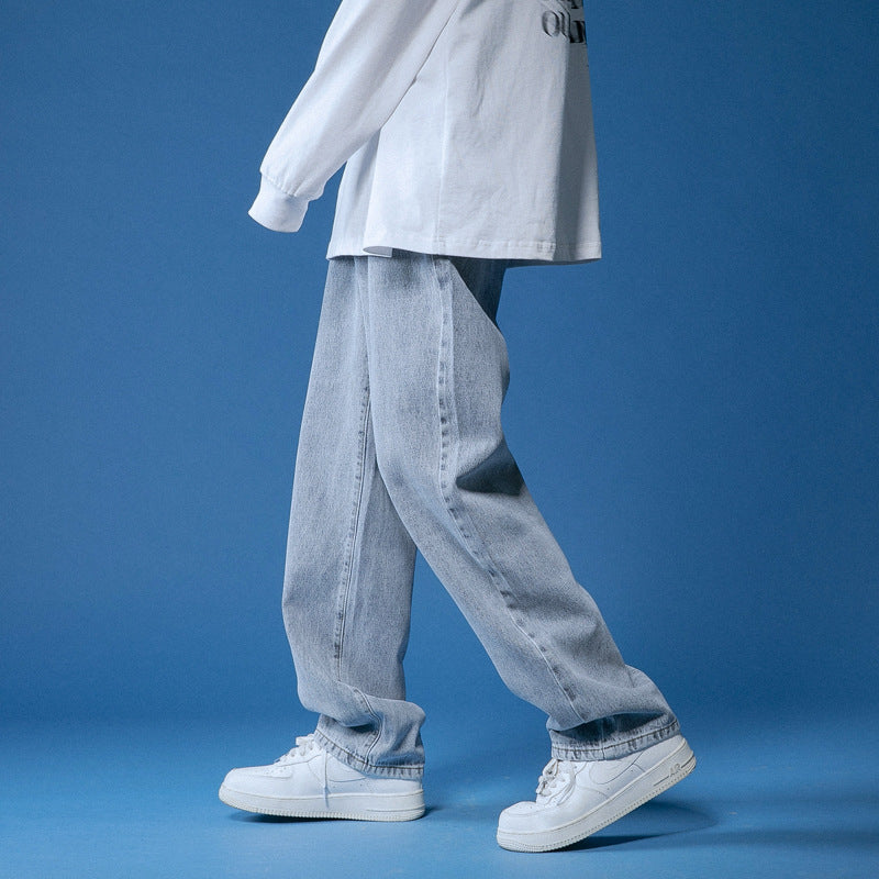Herren lockere Denim-Jeans im Vintage-Stil mit hoher Taille EB