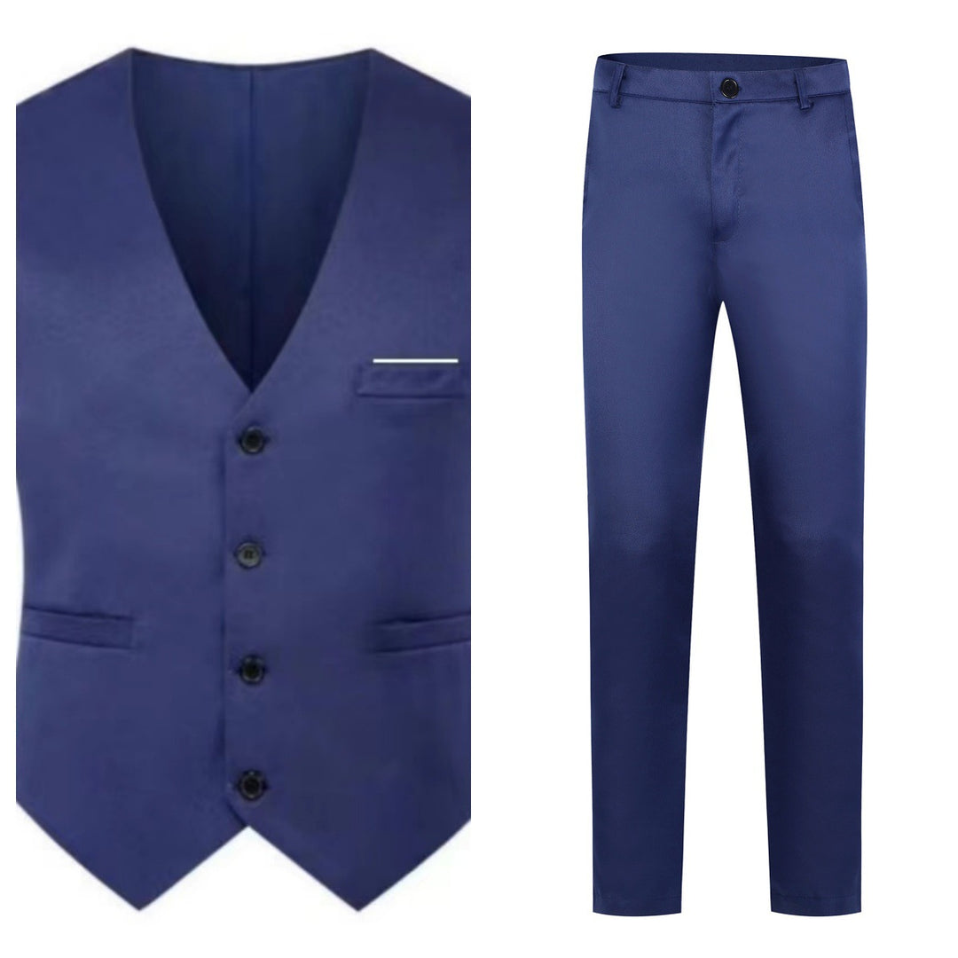 Herren nan elegante Satinweste mit V-Ausschnitt und schmal geschnittene Anzughose EB