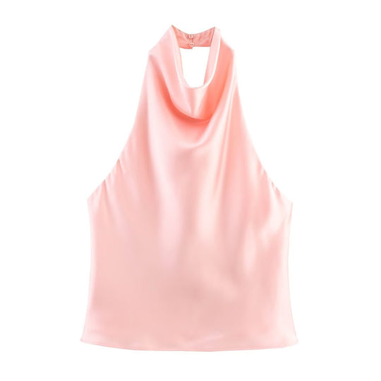 Damen elegantes Haltertop mit fließendem Schnitt und dekorativen Details EB