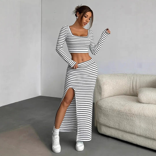 Damen Maxikleid im modernen Streifenlook EB