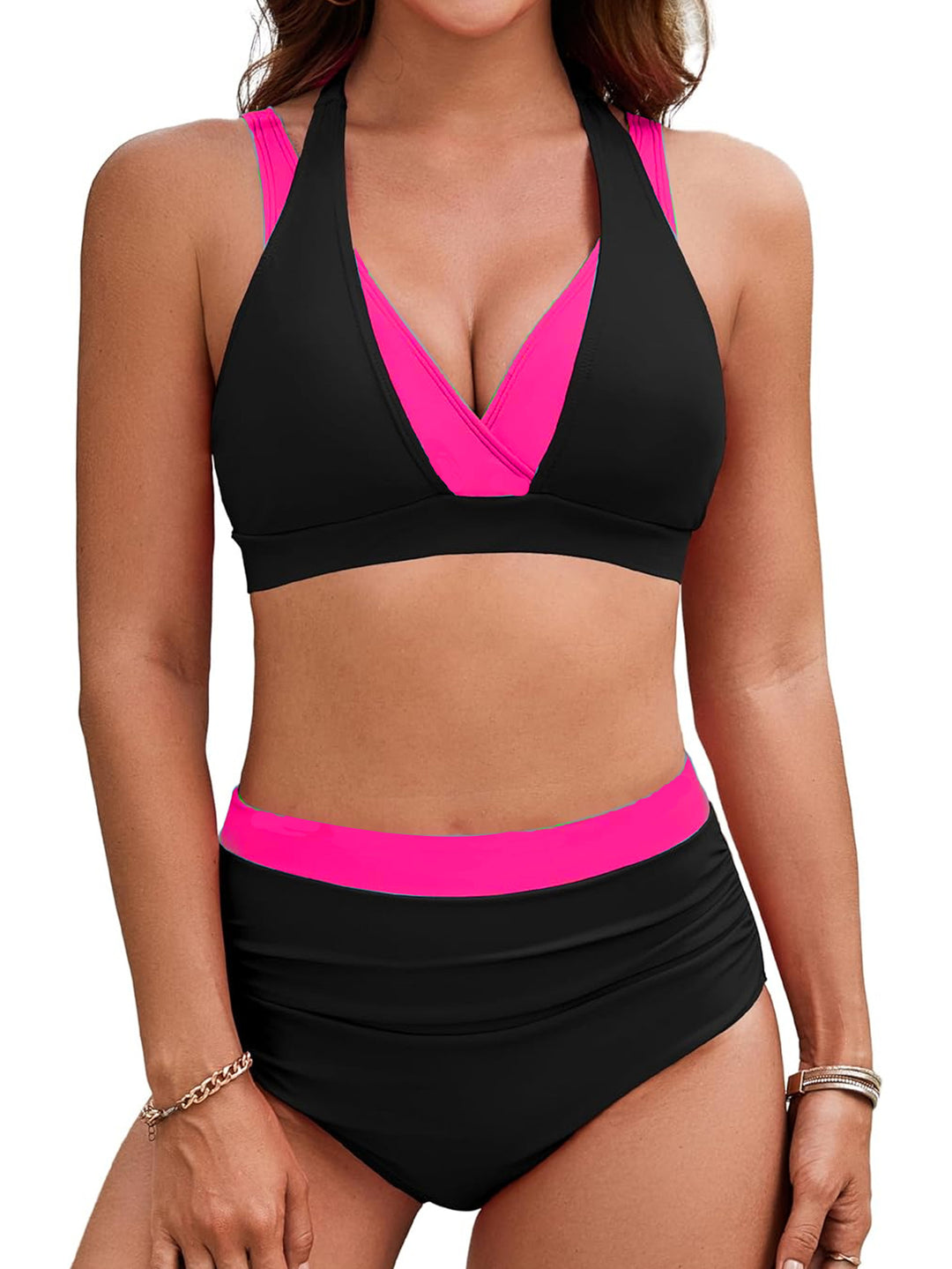 Damen Sportliches Hochbund-Bikini-Set mit asymmetrischem Schnitt EB