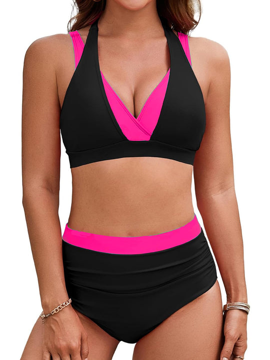 Damen Sportliches Hochbund-Bikini-Set mit asymmetrischem Schnitt EB