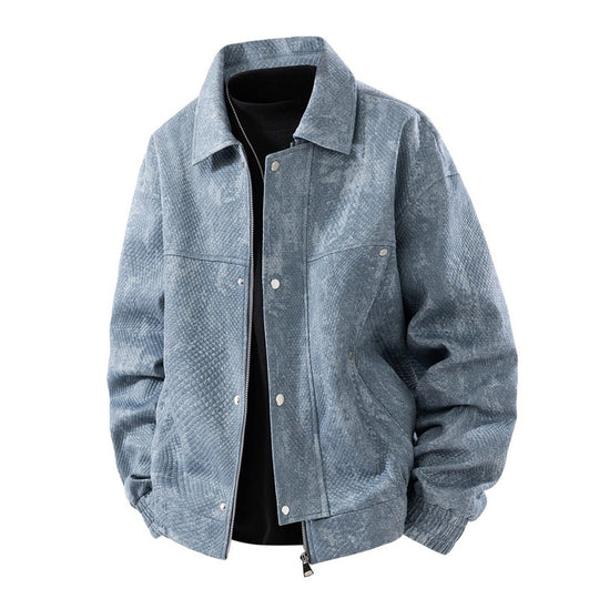 Herren texturierte Canvas-Workerjacke mit Reißverschluss-Front, verdeckter Druckknopfblende und elastischen Bündchen EB