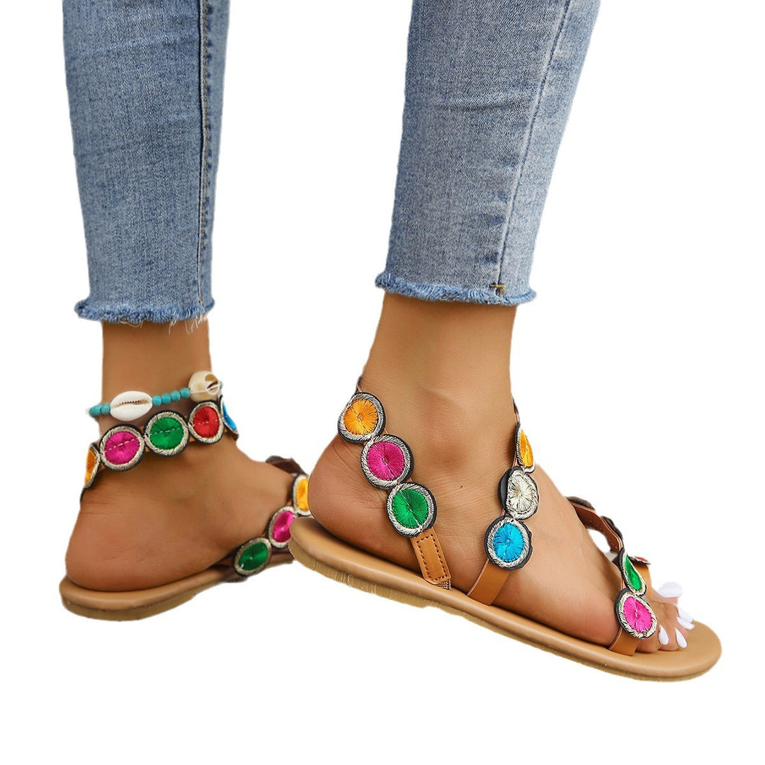 Damen bunte Zehentrenner mit grossen Schmuckdetails EB