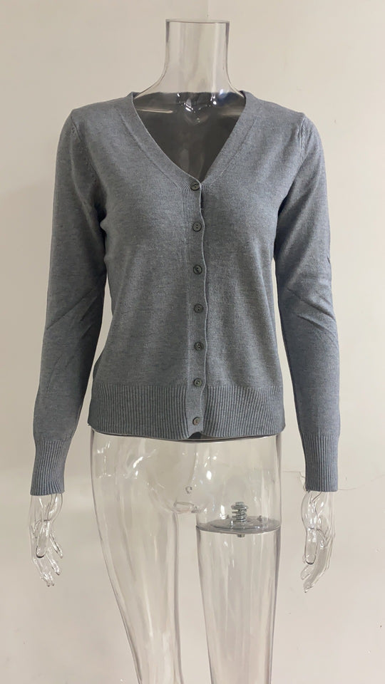 Damen Strickjacke mit V-Ausschnitt und feinen Knopfdetails EB