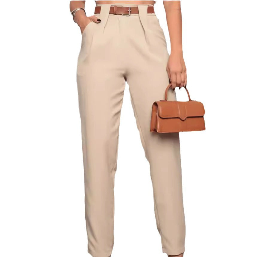 Damen elegante Hochbundhose mit Faltendetails EB