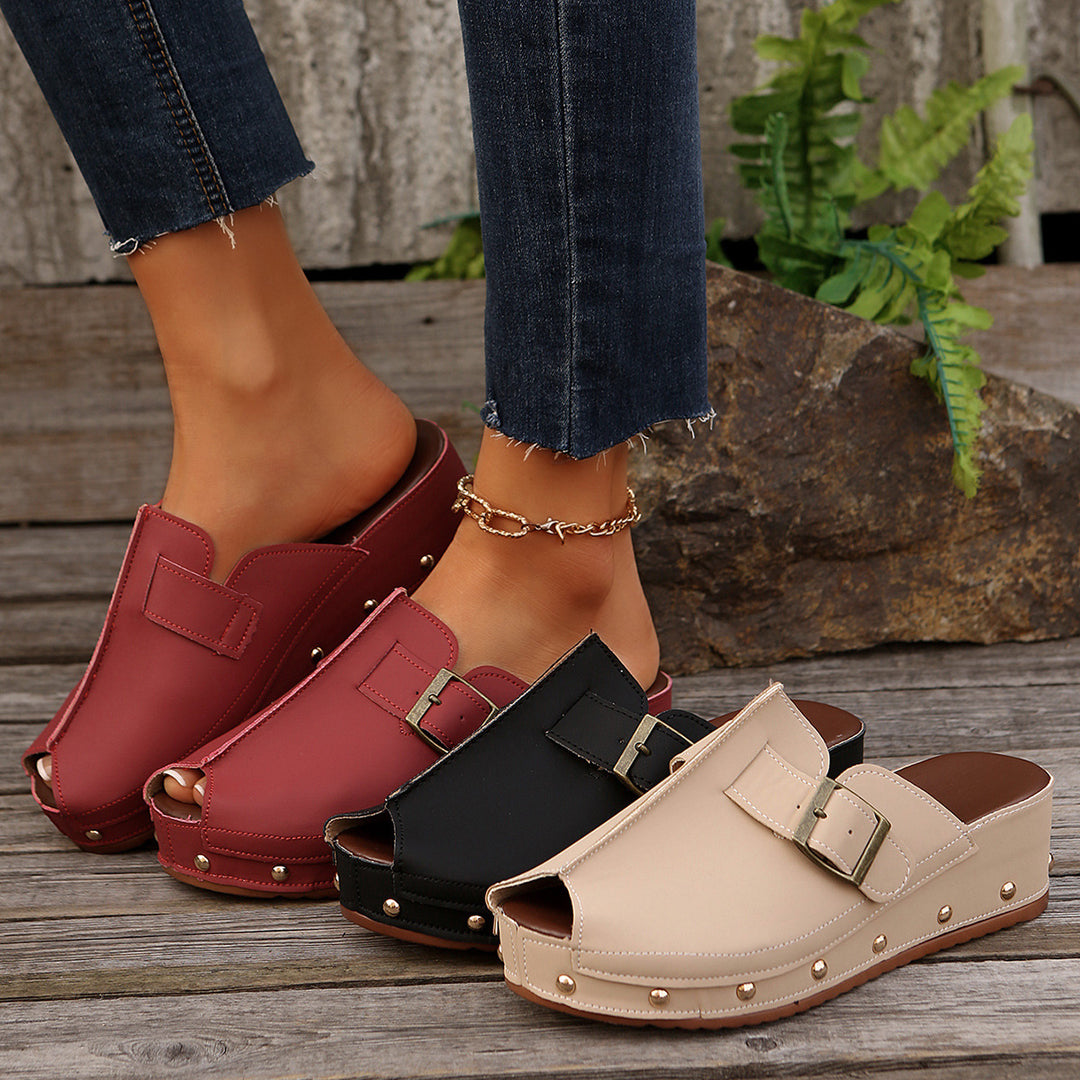 Damen Komfortable Clogs mit modischem Schnallen-Detail EB
