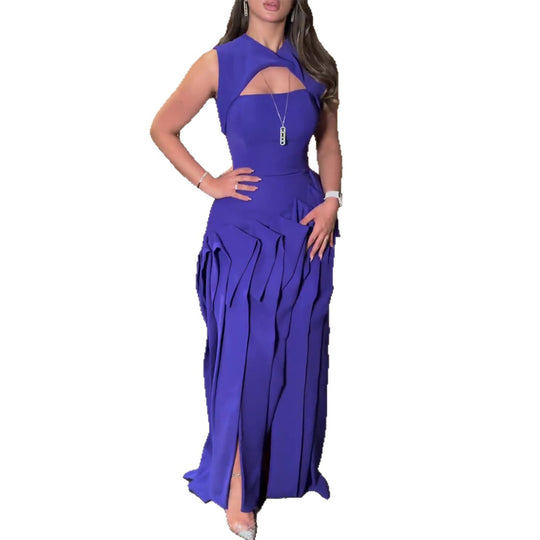 Damen Maxikleid mit außergewöhnlichem Cut-Out und voluminösen Drapierungen EB