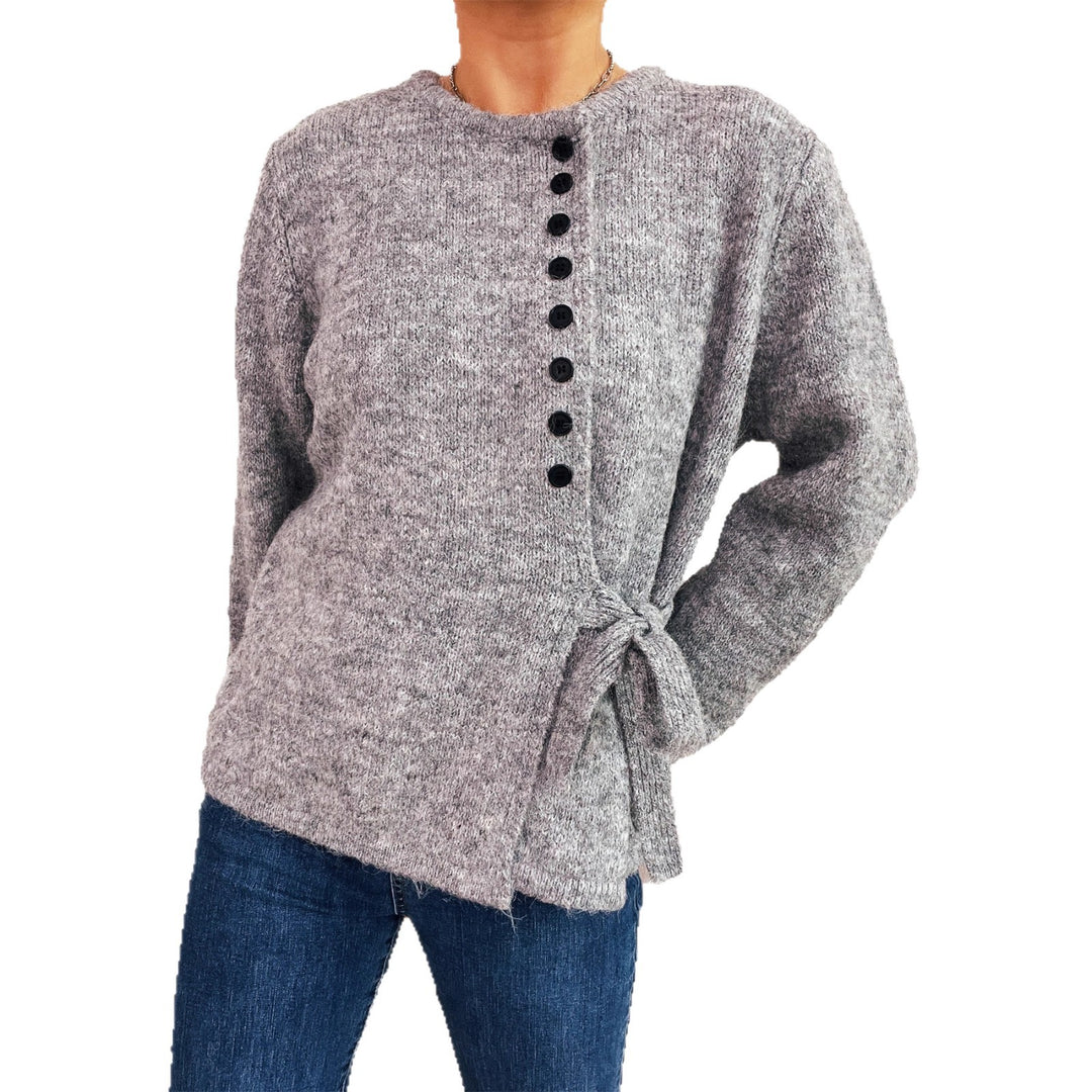 Damen Kuschelige Strickjacke mit elegantem Bindegürtel und modernen Knopfdetails EB