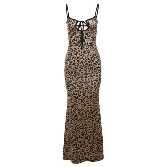 Damen Leichtes Maxikleid mit verführerischem Leo-Print EB