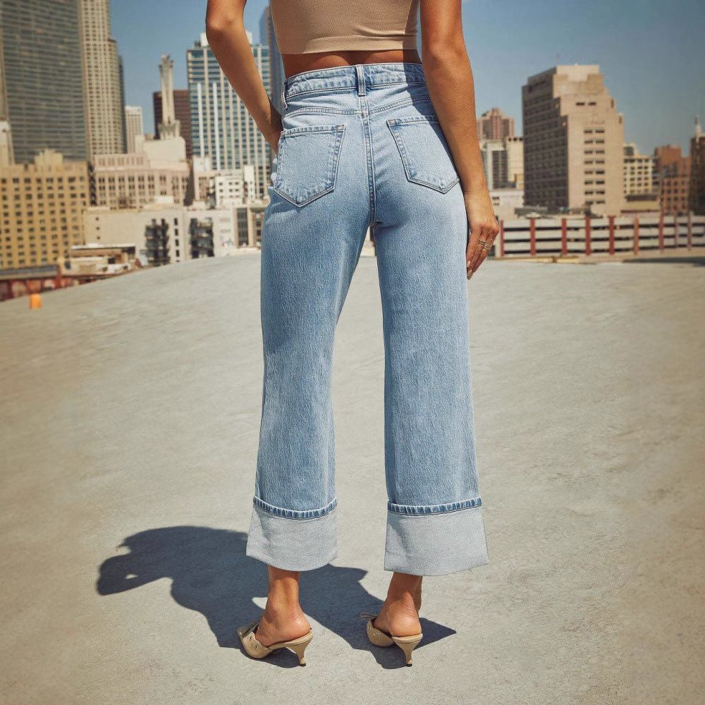 Damen Weit geschnittene Jeans mit umgeklapptem Saum EB