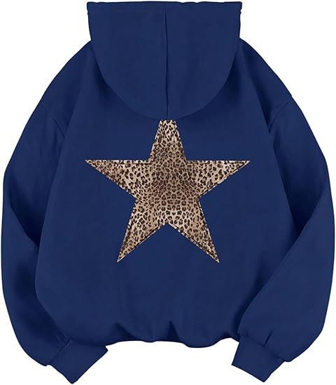 Damen lässiger Kapuzenpullover mit leopardem Muster auf Stern EB