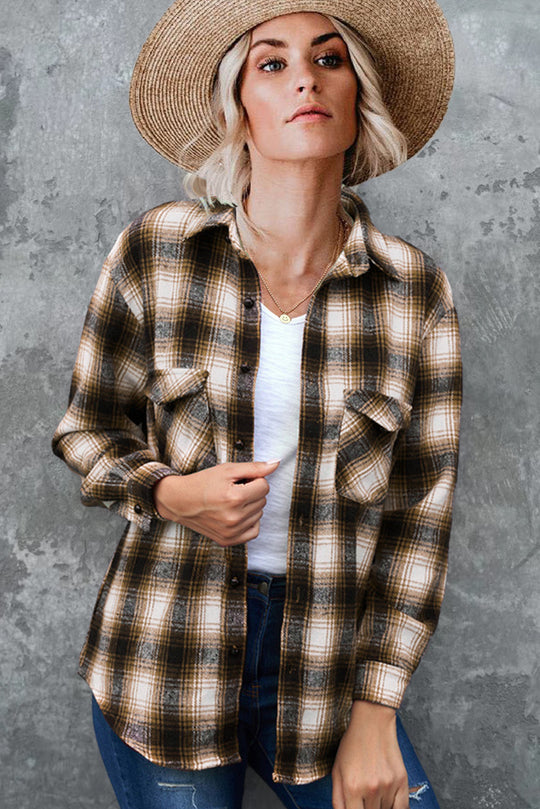Damen Karierte Flanellbluse mit Brusttaschen und bequemer Passform EB