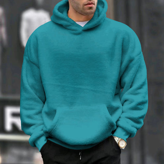 Herren Kuscheliger Oversize Kapuzenpullover aus Teddy-Fleece mit Kängurutasche EB