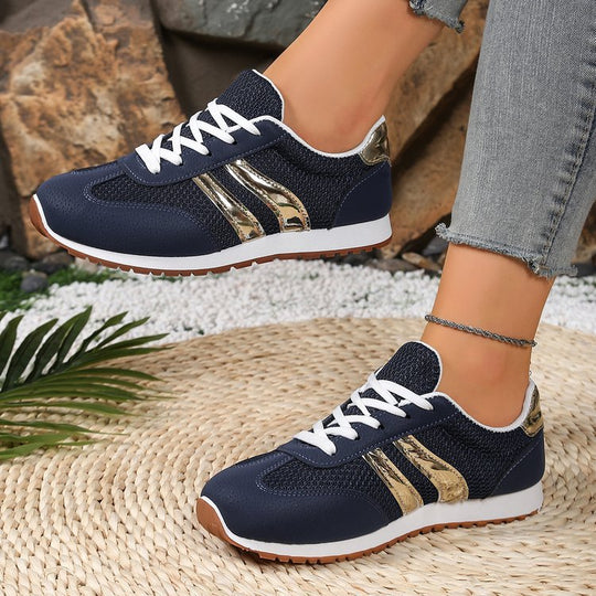 Damen Sportliche Sneaker mit atmungsaktiven Mesh-Einsätzen und modischem Metallic-Detail EB