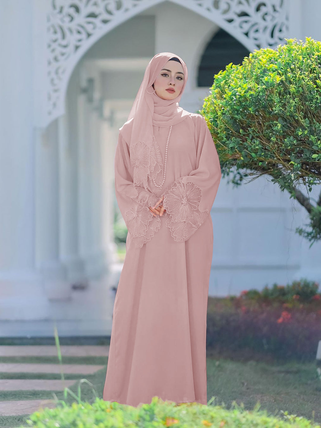 Damen Elegantes Maxi-Kleid mit floralem Spitzenbesatz EB