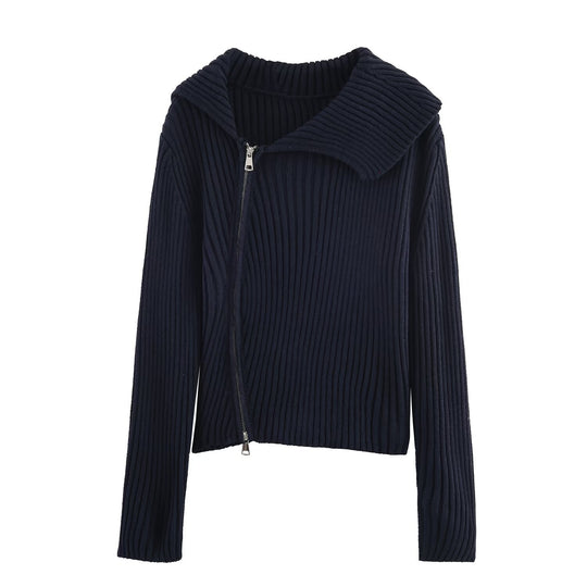 Damen modische und elegante Strickjacke mit großem Kragen EB