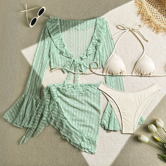 Damen Bikini-Set mit elegantem Wickelrock und verspielten Rüschendetails EB