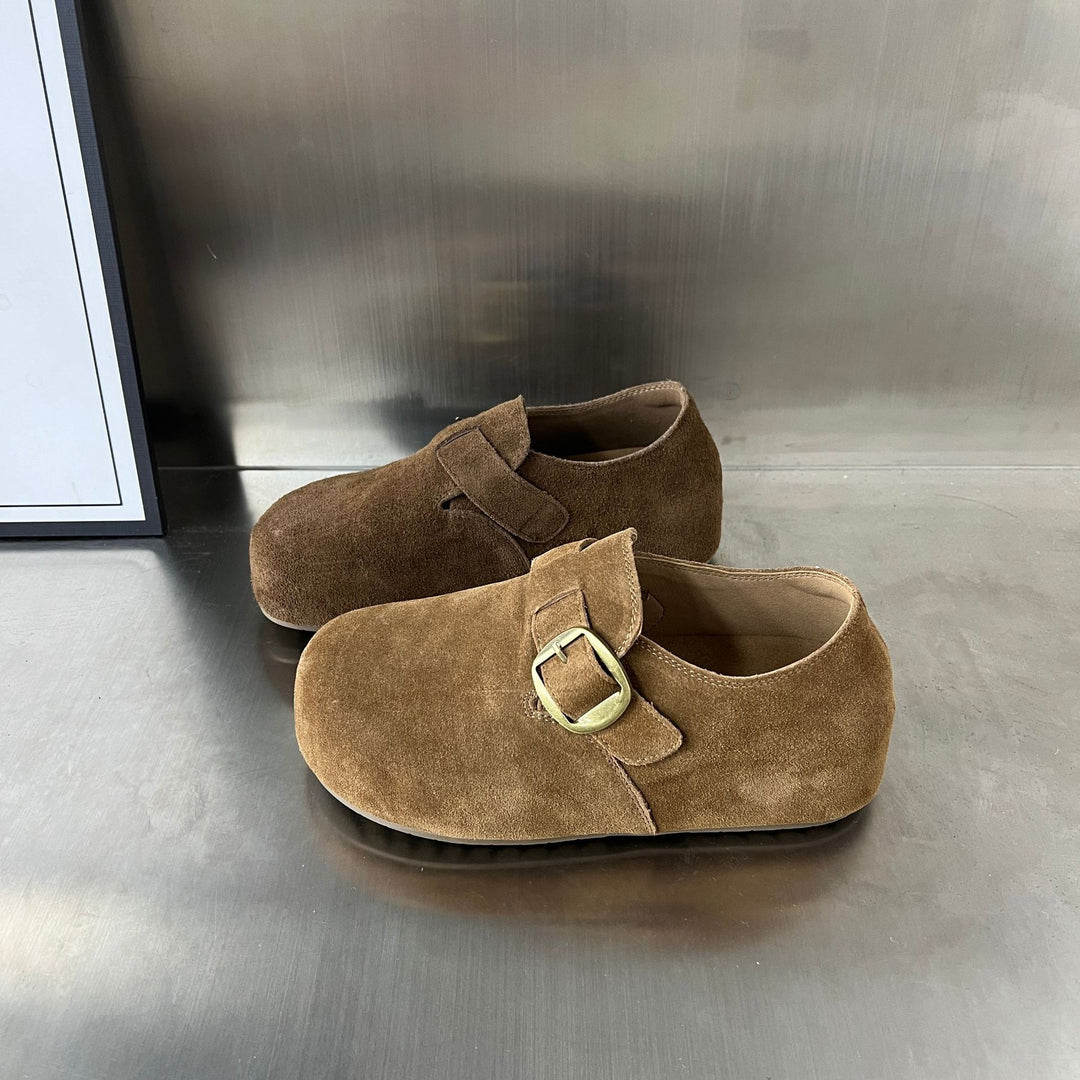 Damen Komfortable Wildleder-Clogs mit dekorativem Schnallenverschluss EB