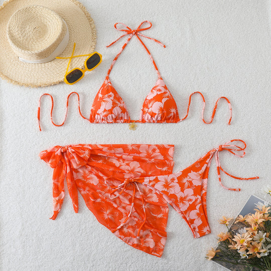 Damen Triangel-Bikini-Set mit Wickelrock und floralem Design EB