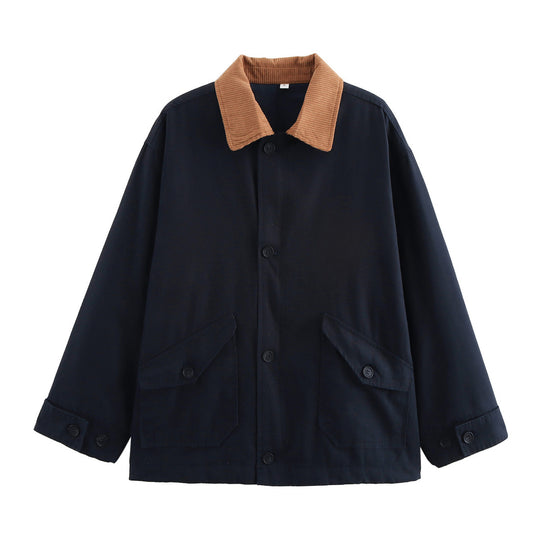 Damen Übergangsjacke mit kordelblauem Kragen und praktischen Taschen EB