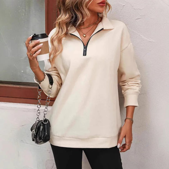 Damen Sportlicher Pullover mit halbem Reißverschluss und gemütlichem Schnitt EB