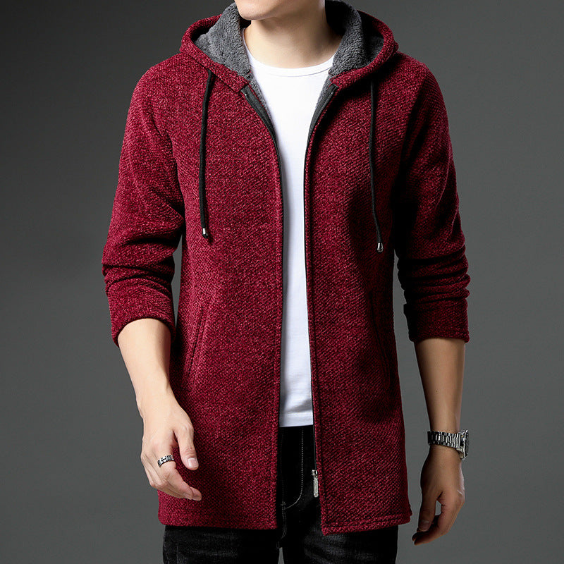 Herren nan urbaner Kapuzen-Strickmantel mit Teddyfutter, verdecktem Reißverschluss und seitlichen Eingrifftaschen EB