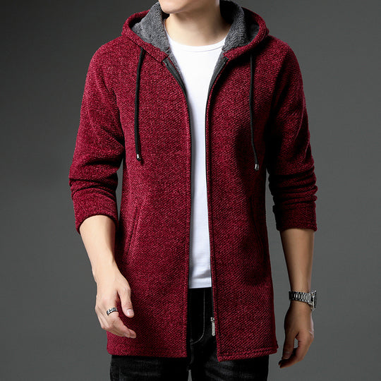 Herren nan urbaner Kapuzen-Strickmantel mit Teddyfutter, verdecktem Reißverschluss und seitlichen Eingrifftaschen EB
